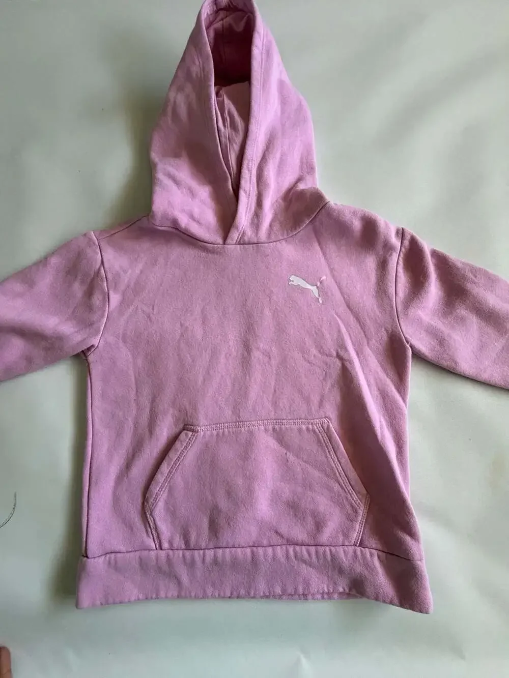 Puma Pink Hoodie Kids Medium 8-10 Logo Pullover Fleece Sweatshirt Y2K Cozy